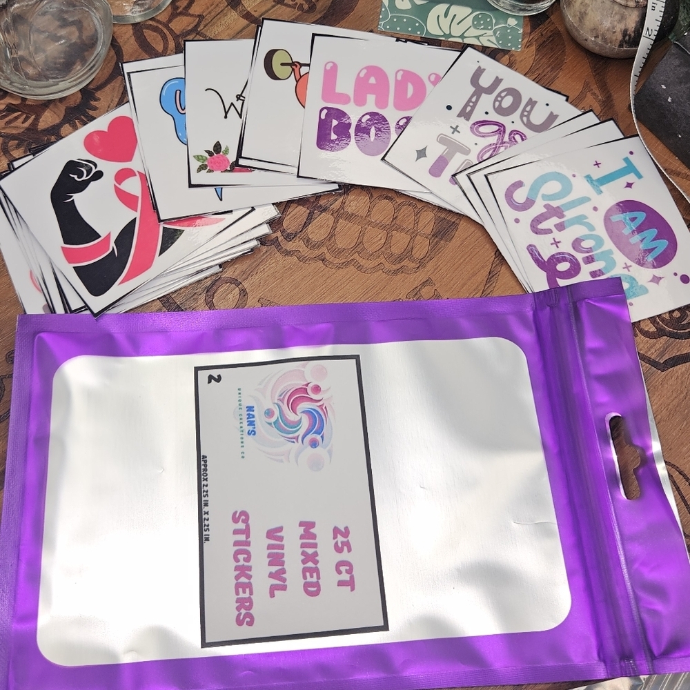 25 Count Mixed Vinyl Stickers Handmade